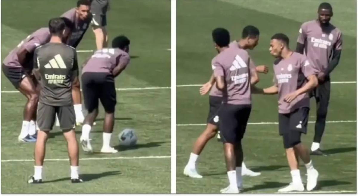 تسديدة مبابي تصيب فينيسيوس في تدريبات ريال مدريد (فيديو)